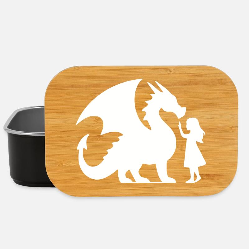 Episches Drachen- und Mädchen-Silhouetten-Design - Lunch Box - Schwarz