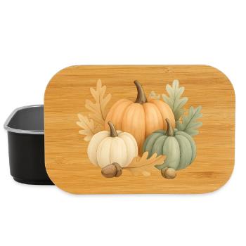 Citrouilles, feuilles de chêne et glands - Boîte à goûter - noir - Devant