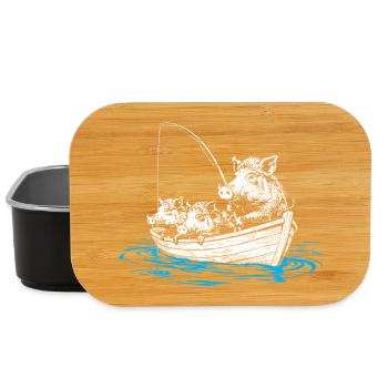Wild boars on fish – illustration of wild boars in a boat - Lunch Box - black - Front