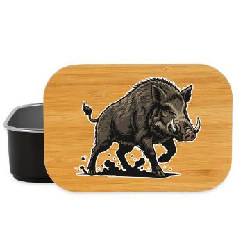 Sanglier Sauvage Charge Mascotte Forêt Wild Boar - Boîte à goûter - noir - Devant