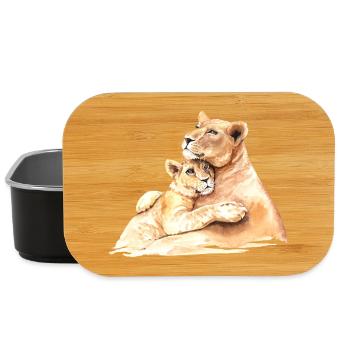 Loving lions - mom and child hug each other - Lunch Box - black - Front