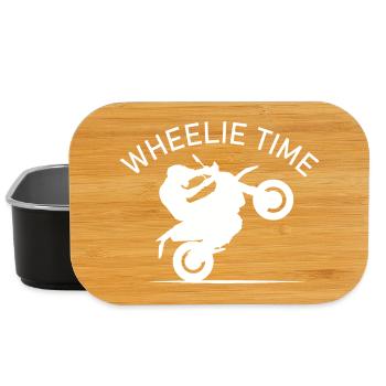 wheelie time motorcycle icon moped biker icon logo - Lunch Box - black - Front