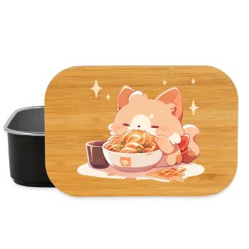 Cat kitten Funny spaghetti eating fat humor - Lunch Box - black - Front