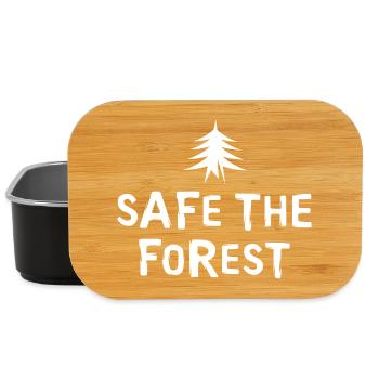 en toute sécurité dans la forêt - Illustration de logo minimal d’arbre - Boîte à goûter - noir - Devant