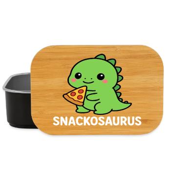 Playful dinosaur with pizza slice - Lunch Box - black - Front