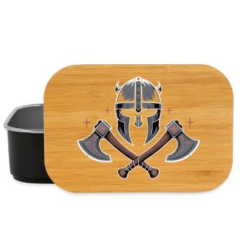 Viking Bard Style Helmet and Axes Design - Lunch Box - black - Front