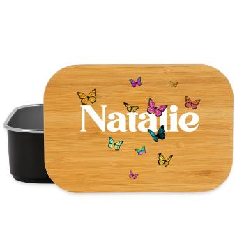 Beau prénom de fille avec des papillons NATALIE - Boîte à goûter - noir - Devant