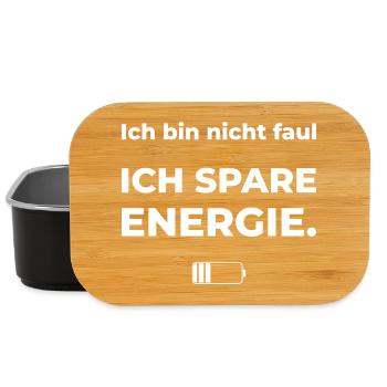 Ich bin icht faul – ich spare Energie | Fun-Shirt - Lunch Box - Schwarz - Vorne