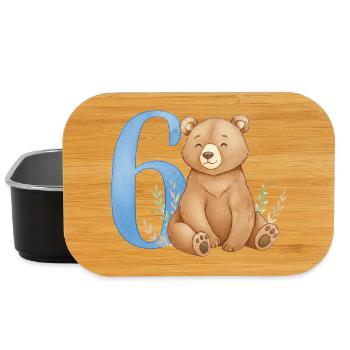 Watercolor Bear with Number 6 - Lunch Box - black - Front
