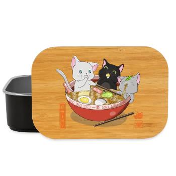 Mignonne chemise ramen des chats otaku - Boîte à goûter - noir - Devant