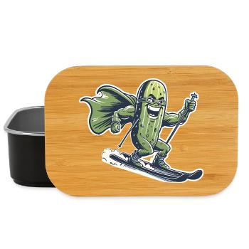 Super-héros Concombre Sur Skis Drôle Ski Humour - Boîte à goûter - noir - Devant
