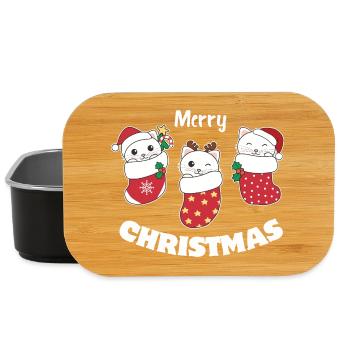 Cute cats in Christmas socks for Christmas - Lunch Box - black - Front