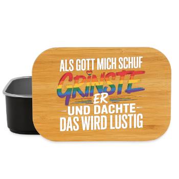Als Gott mich schuf grinste er – Pride Humor - Lunch Box - Schwarz - Vorne
