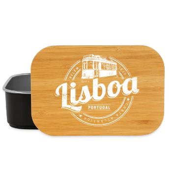 Lisbon Portugal with Retro Tram Vintage Souvenir - Lunch Box - black - Front