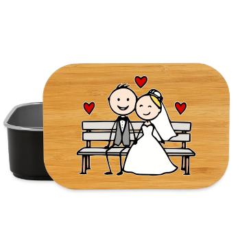 Wedding couple cartoon on the bench - Lunch Box - black - Front