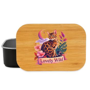 Romantic Folk Art Bengal Cat - Lunch Box - black - Front