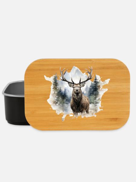 Watercolor deer in the forest - Lunch Box - black