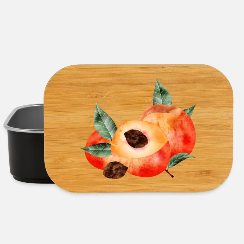 Pfirsichhälfte & leuchtende Pfirsiche mit Blätter - Lunch Box - Schwarz