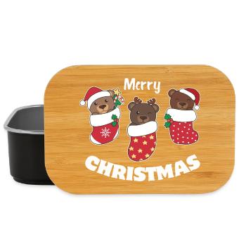 Cute Bears in Christmas Sock for Christmas Bear - Lunch Box - black - Front