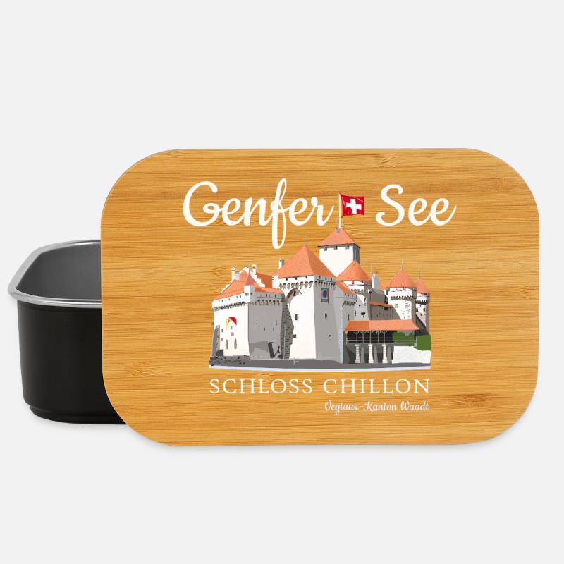 Genfer See, Handzeichnung Schloss Chillon, Schweiz - Lunch Box - Schwarz