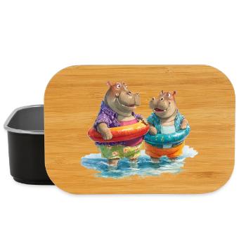 Hippos am Strand mit Schwimmreifen - Lunch Box - Schwarz - Vorne