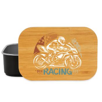 retro superbike racing - biker racer illustration - Lunch Box - black - Front