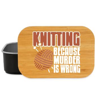Knitting Because Murder Is Wrong Funny Yarn Quote - Lunch Box - Schwarz - Vorne
