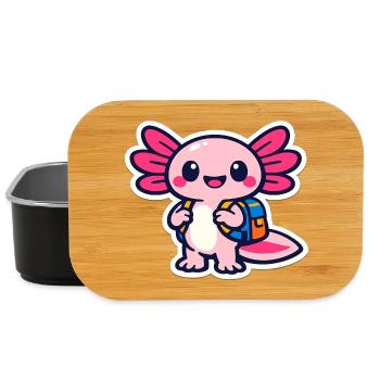 Kawaii wing hero with backpack axolotl - Lunch Box - black - Front