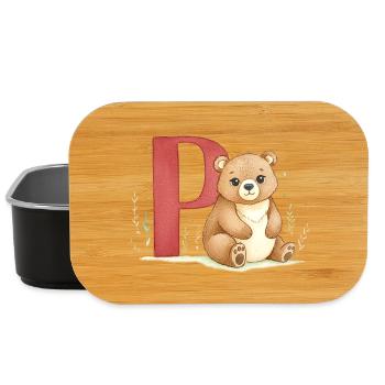 Bear with letter P - Lunch Box - black - Front
