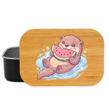 Kawaii Otter Eating Watermelon - Lunch Box - black - Front