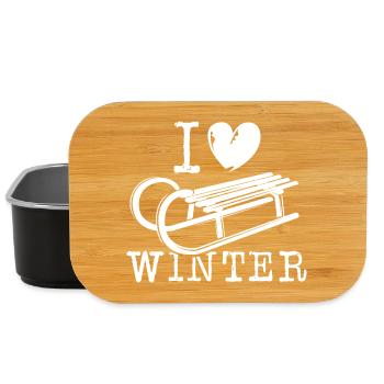 i love winter snow sleigh heart love symbol - Lunch Box - black - Front