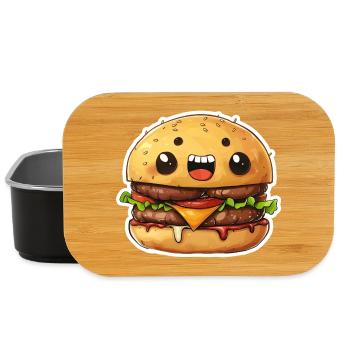 Mignon Kawaii Burger – Design de dessin animé rieur - Boîte à goûter - noir - Devant
