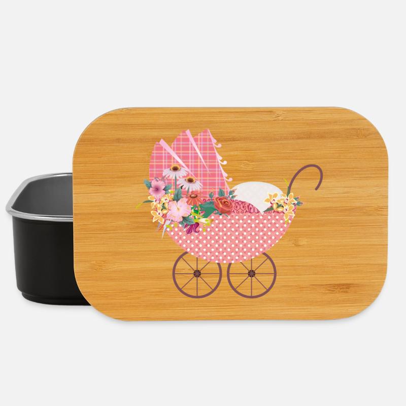 Verspielter Blumen-Kinderwagen –Romantisches Motiv - Lunch Box - Schwarz