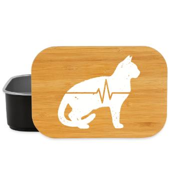 Katze Sitzend Herzschlag EKG Vintage Vektor - Lunch Box - Schwarz - Vorne