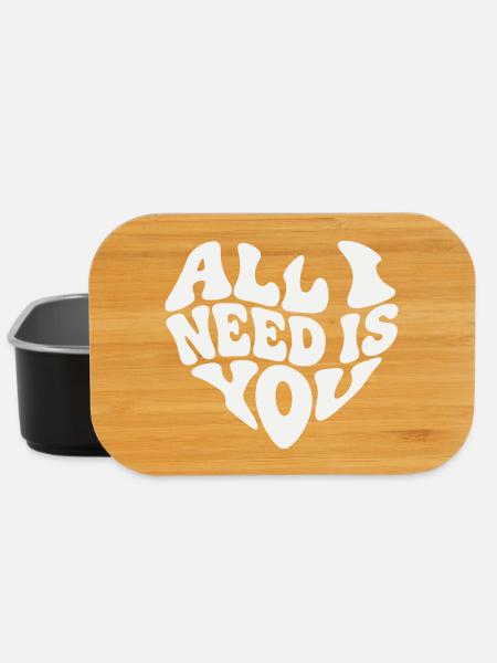 All I Need Is You - Valentine White Heart - Lunch Box - black