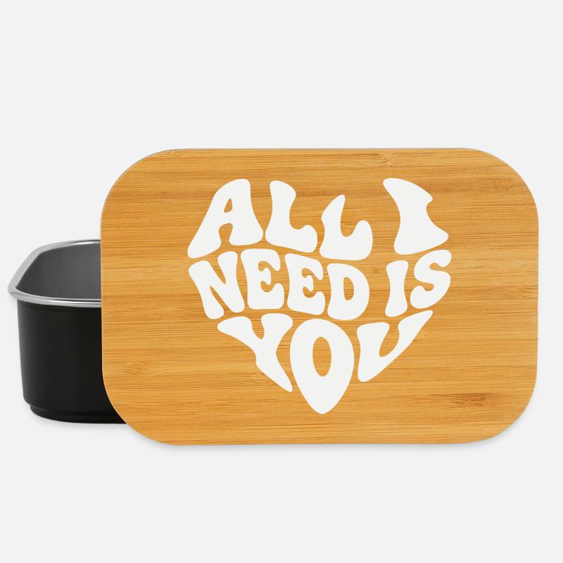 All I Need Is You - Valentine White Heart - Lunch Box - black