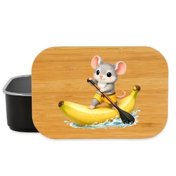 Süße Maus auf Banane SUP Kawaii Motiv - Lunch Box - Schwarz - Vorne