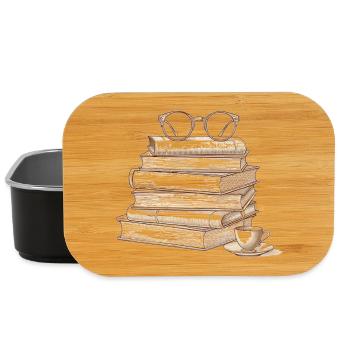 Stack of books with glasses - Lunch Box - black - Front