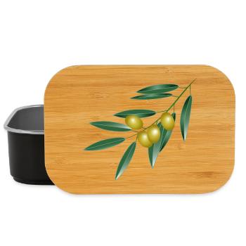 Branche d'olivier aux quatre olives. Symbole de paix - Boîte à goûter - noir - Devant
