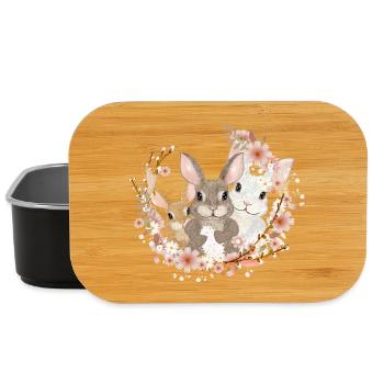 Cute bunnies family - united in a wreath of flowers - Lunch Box - black - Front
