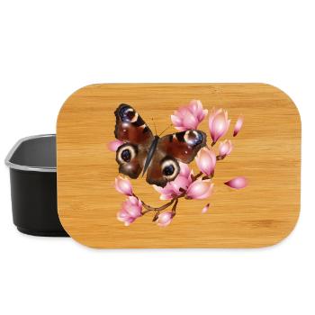 Papillon paon oeil avec Magnolia en rose - Boîte à goûter - noir - Devant