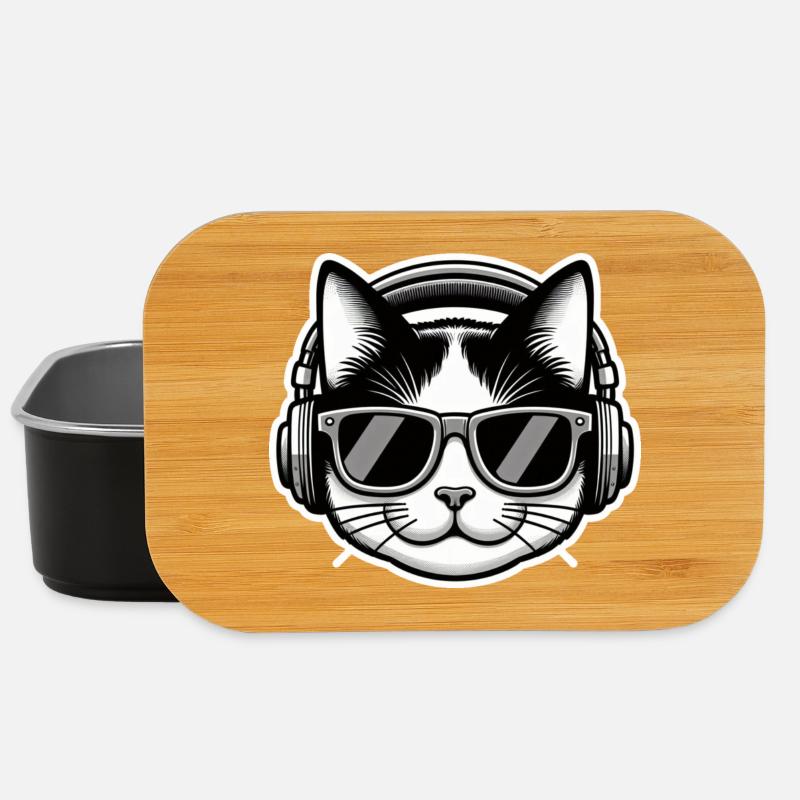 Katze Brille Kopfhörer - Lunch Box - Schwarz