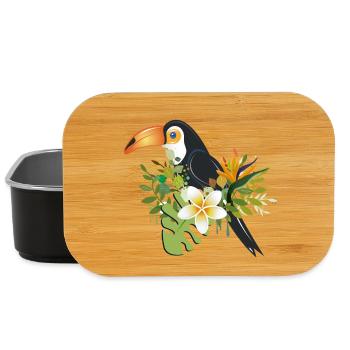 Toucan avec des fleurs tropicales - Design d’oiseau exotique - Boîte à goûter - noir - Devant