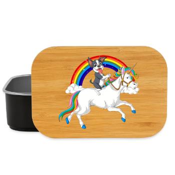Verspielter Boston Terrier Welpe und Regenbogen-Einhorn - Lunch Box - Schwarz - Vorne