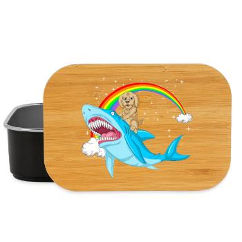 Whimsical Golden doodle and Mythical Shark - Lunch Box - black - Front