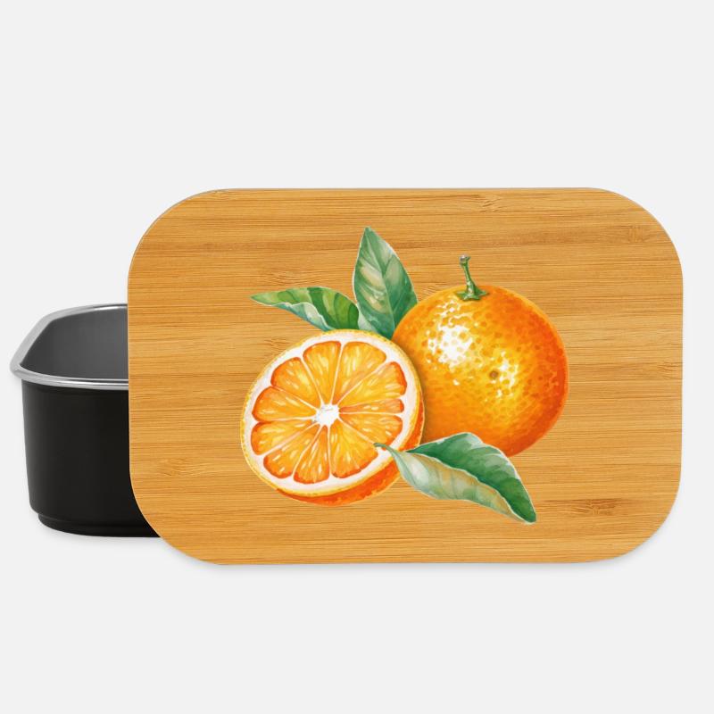 Wasserfarbene Orangenfrüchte mit Blättern - Lunch Box - Schwarz