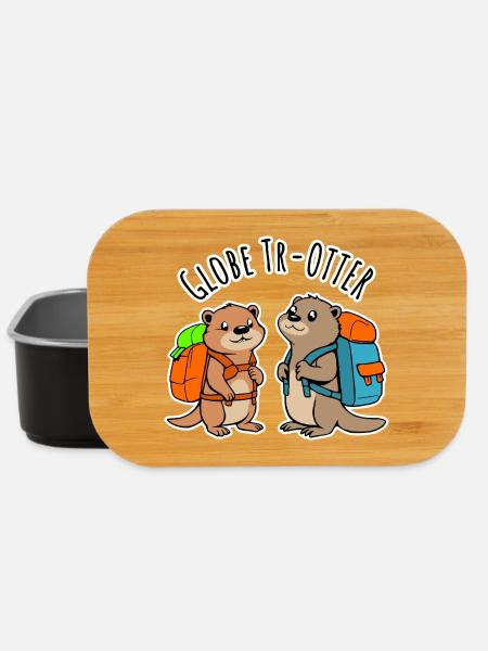 Zwei niedliche Backpacker Otter auf Weltreise - Lunch Box - Schwarz