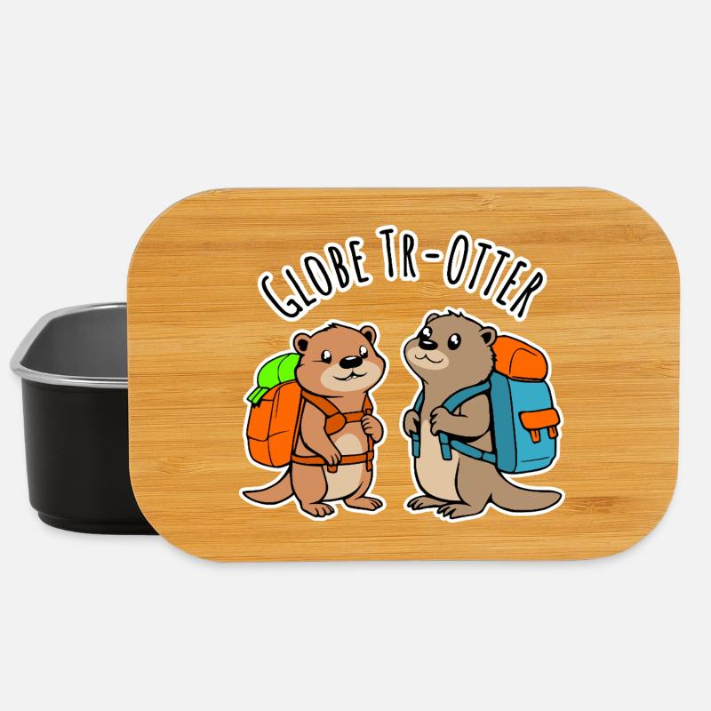 Zwei niedliche Backpacker Otter auf Weltreise - Lunch Box - Schwarz
