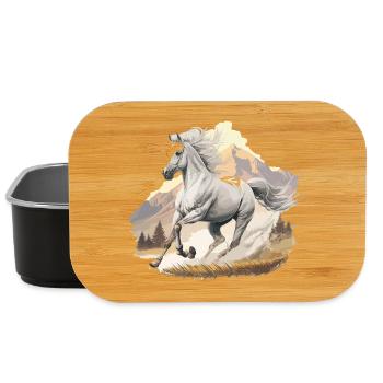 High jumping horse in mountain landscape - Lunch Box - black - Front