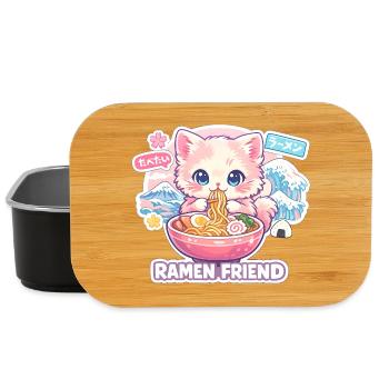 Kawaii Cat Ramen Noodles Anime Cat - Lunch Box - black - Front